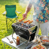 Outsunny Portable Briefcase Charcoal BBQ Grill – Folding Barbecue with Lift-Up Grate for Camping and Picnics, Black