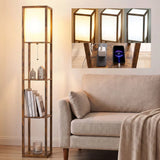 HOMCOM 4-Tier Shelf Floor Lamp with USB Ports – Rustic Brown