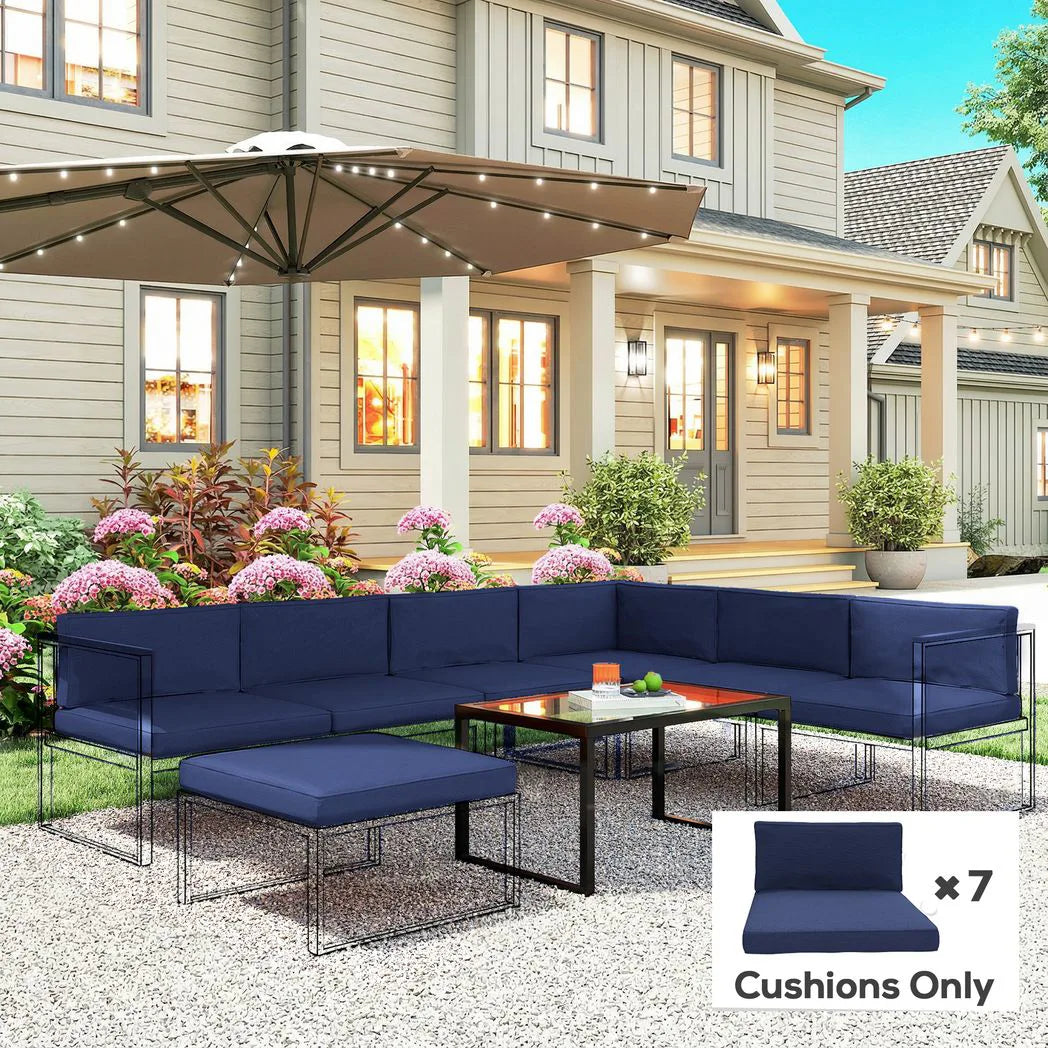 Outsunny 14 Piece Garden Dining Set Cushions, 7 Seat and 7 Back Pads, Dark Blue