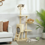 PawHut 134cm Multi-Level Cat Tower with Condo and Sisal Scratching Posts – Indoor Cat Tree, Beige