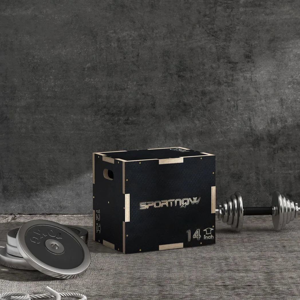 SPORTNOW 3-Height Wooden Plyo Jump Box with Non-Slip Surface & Handles – Home Gym Step Up Box, Black