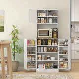 HOMCOM Two-Part Kitchen Storage Cabinet with Microwave Space, Adjustable Shelves & Frosted Glass Door – White