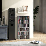 HOMCOM Set of 2 CD Media Tower Shelf Units with Adjustable Shelves, 204 CD Capacity – High Gloss Grey
