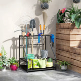 Outsunny 3-Tier Garden Tool Storage Rack with 11 Hooks – Holds 20 Long-Handled Tools, Brooms, Shovels & Rakes