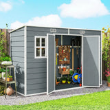 Outsunny 10 x 4ft Resin Garden Shed with Floor, Windows & Lockable Double Doors – Outdoor Storage, Grey