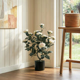 HOMCOM 65cm Artificial Camellia Flower Plant in Pot with 116 Lush Leaves & Moss Effect, White