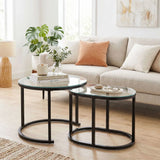 HOMCOM Nest of 2 Coffee Tables with Steel Frame and Tempered Glass Tops – Round and Oblong Side Tables, Black