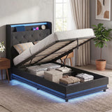 HOMCOM 3ft Single Ottoman Bed Frame with Hydraulic Storage, LED Lights, Charging Station and Headboard – Black