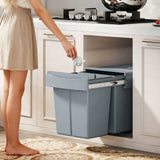HOMCOM 40L Pull Out Under Sink Bin with 2 Removable 20L Compartments – Damped Glide Kitchen Recycling Bin, Grey