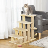 PawHut 4-Step Cat Stairs with Scratching Posts, Platform and Toy Ball – Pet Steps, Beige
