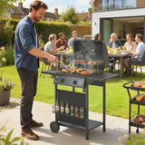 Outsunny 2-Burner Gas BBQ Grill – 2 x 2.5kW Burners with Side Tables, Warming Rack, Thermometer and Grease Tray, Black