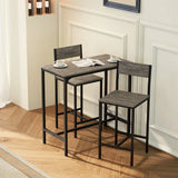 HOMCOM 3-Piece Industrial Bar Table Set with 2 Stools, Backrest and Footrest – Space-Saving, Charcoal Grey