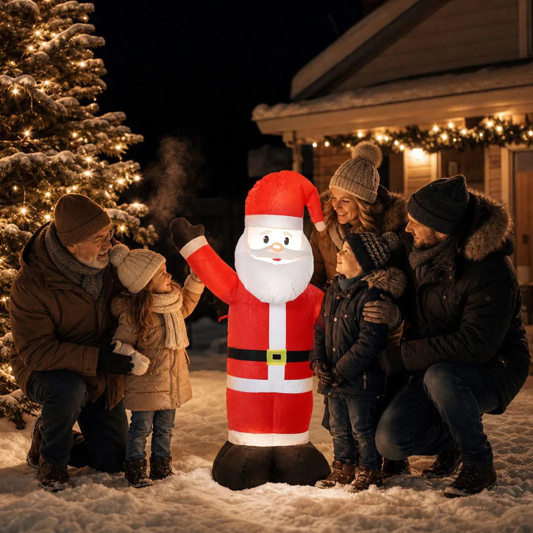 Outsunny 5ft Inflatable Velvet-Look Santa Claus with LED Light – Outdoor Christmas Garden Decoration