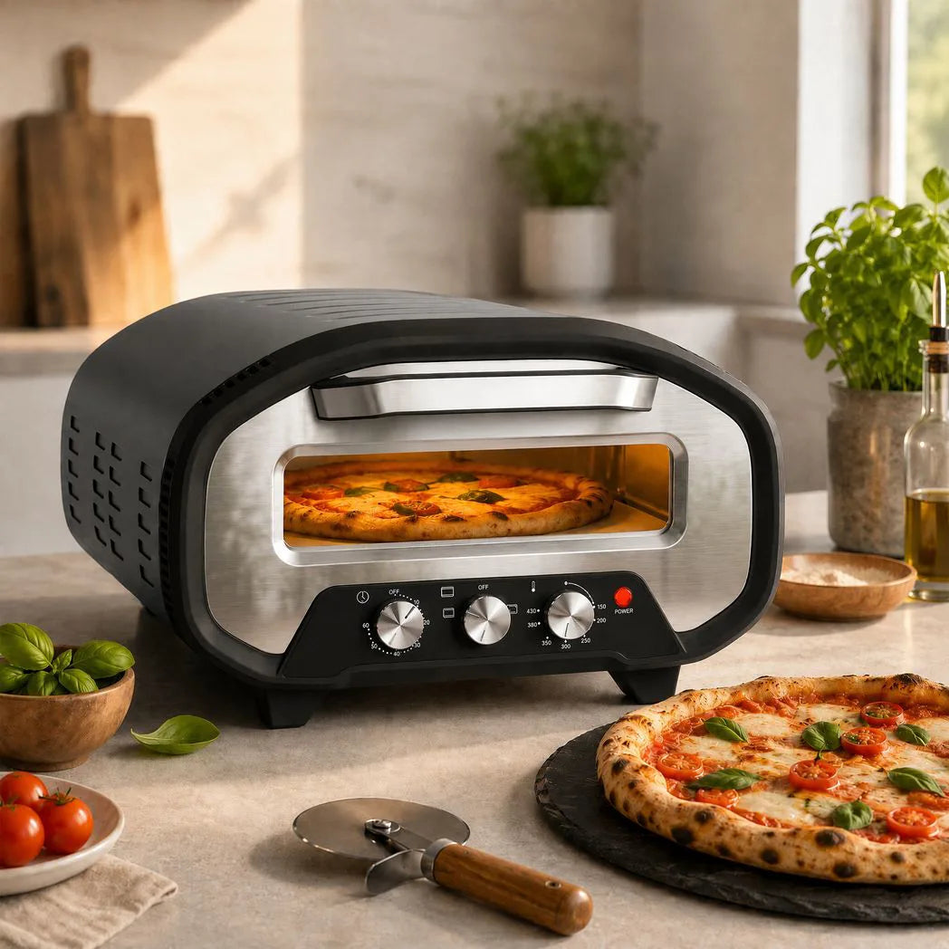 HOMCOM 2200W Electric Pizza Oven with 12 Inch Ceramic Stone, Viewing Window and 3 Dials – Indoor Pizza Maker