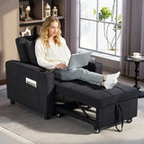 HOMCOM 3-in-1 Single Sofa Bed with Three-Level Back, Cup Holders and Pillow – Convertible Sleeper Chair Bed, Black