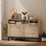HOMCOM Narrow Shoe Cabinet with 2 Flip-Down Drawers & Open Shelves, Walnut Brown