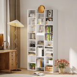 HOMCOM 21-Compartment Bookshelf with Asymmetrical Layout and Anti-Tipping Device – Steel and Board, White