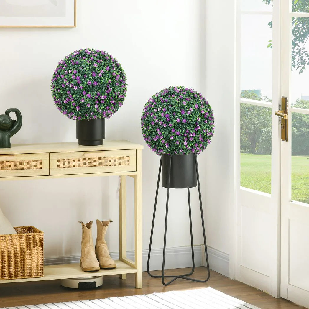 HOMCOM Set of Two Artificial Boxwood Balls Plants – Purple