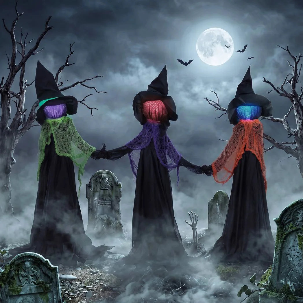 HOMCOM 120cm Witches Holding Hands Halloween Decorations Outdoor Indoor