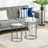 HOMCOM Nesting Round Coffee Table Set of 2 with Glass Tops – Space-Saving Side Tables, Black