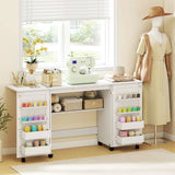 HOMCOM Folding Sewing Table with 2 Magnetic Doors and Lockable Wheels – Craft Cabinet, White