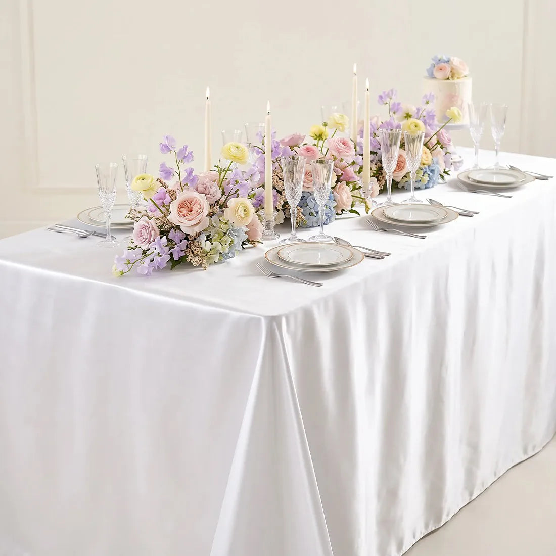 Rectangular Polyester Tablecloth with Bound Edge, 160 x 145cm – Seamless Wedding & Party Table Cover, White