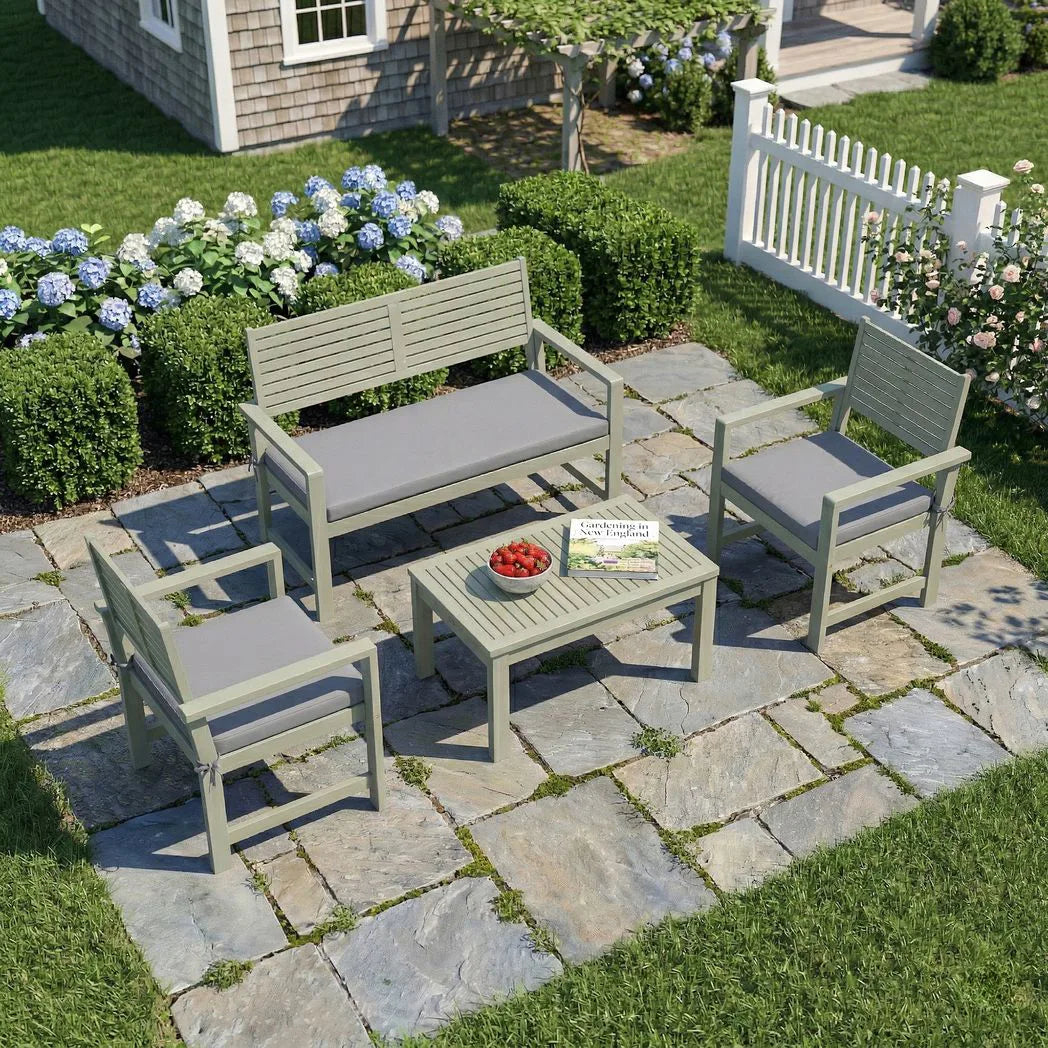 Outsunny 4 Seater Acacia Wood Garden Furniture Set with Loveseat, Armchairs and Table – Patio Sofa Set, Light Grey