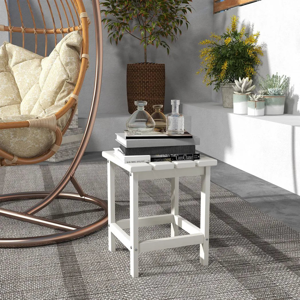Outsunny Square Garden Coffee Table with Recycled HDPE Tabletop – Outdoor Side Table, 38 x 38 x 46 cm, White
