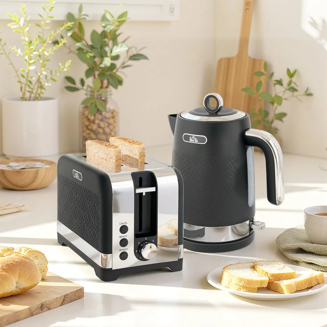 HOMCOM Textured Kettle and 2-Slice Toaster Set, 1.7L 3000W Rapid Boil Kettle – Kitchen Set, Black