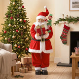 HOMCOM 4ft Singing Dancing Santa Claus with Elf and Gift Box – Animated Christmas Figure, Sound and Touch Activated