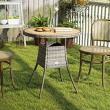 Outsunny 70 cm Round Rattan Garden Table with Slatted Wood-Effect Top, Natural