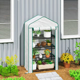 Outsunny Four-Tier Mini Greenhouse with Reinforced Plastic Cover and Roll-Up Door – Steel Frame Plant Shelter