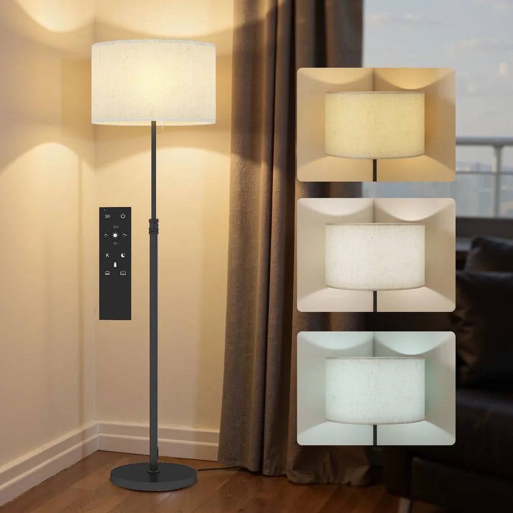 HOMCOM Floor Lamp with Remote, Height Adjustable Standing Lamp with Linen Shade