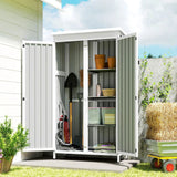 Outsunny Outdoor Storage Cabinet with 3 Removable Shelves and Asphalt Roof – Wood and Steel Garden Tool Shed, White and Black