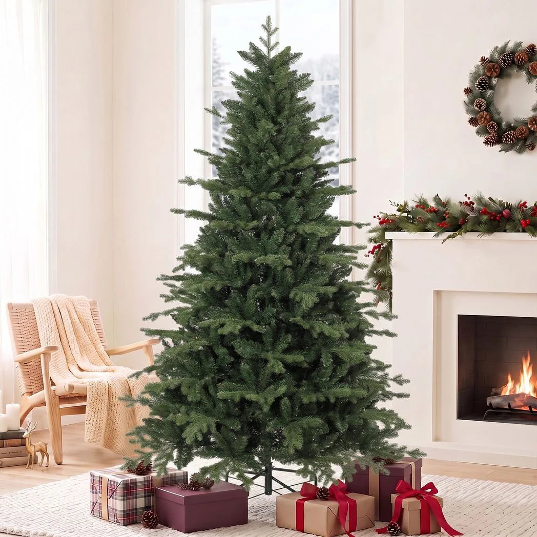HOMCOM 7ft Artificial Christmas Tree with 2080 Realistic Tips, Hinged Wide Shape Xmas Tree, Green