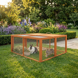 PawHut Wooden Folding Rabbit Hutch for 2–3 Rabbits with Built-In Handle – Outdoor Guinea Pig Run, Orange