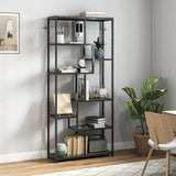 HOMCOM Seven-Tier Geometric Bookcase with Asymmetrical Open Shelves and Anti-Tipping Device – Grey and Black