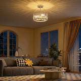 HOMCOM Semi Flush Modern Crystal Chandelier Ceiling Light with E14 Base – Silver Tone
