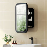 HOMCOM Bathroom Wall Cabinet with Tempered Mirror Door & 3 Shelves – Metal Mirror Cabinet for Bathroom or Hallway, Black