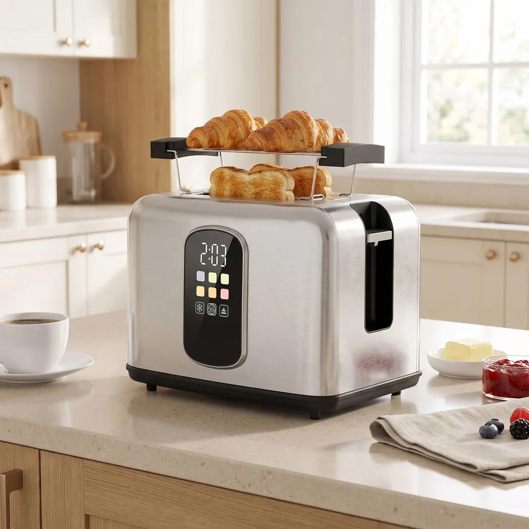 HOMCOM 2 Slice Smart Toaster with Touch Screen, LED Countdown, Warming Rack & Memory Function – 6 Browning Levels
