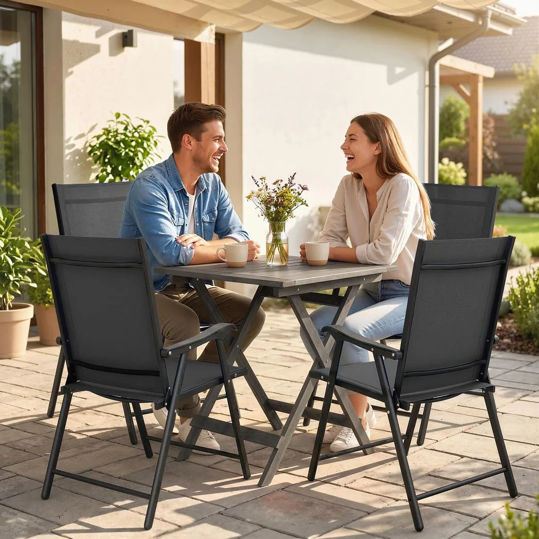 Outsunny Set of 4 Folding Garden Chairs with High Back, Armrests & Texteline Seat – Black