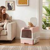 PawHut Enclosed Cat Litter Box with Pull-Out Drawer, Scoop & 2 Deodorisation Bags – Top Exit, Pink