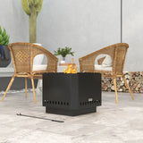 Outsunny 48cm Smokeless Wood Burning Fire Pit with Poker – Portable Square Metal Bonfire Stove, Black