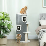 PawHut 101cm Cat Tree with Sisal Scratching Posts, 3 Barrel Condos – Indoor Cat Tower for Rest and Play