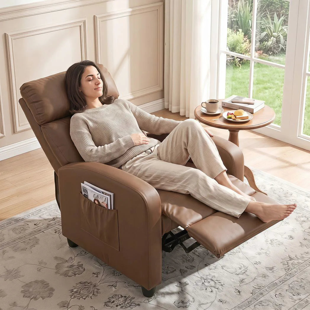 HOMCOM Massage Recliner Armchair in Faux Leather with Adjustable Leg Rest and Side Pocket – Dark Brown