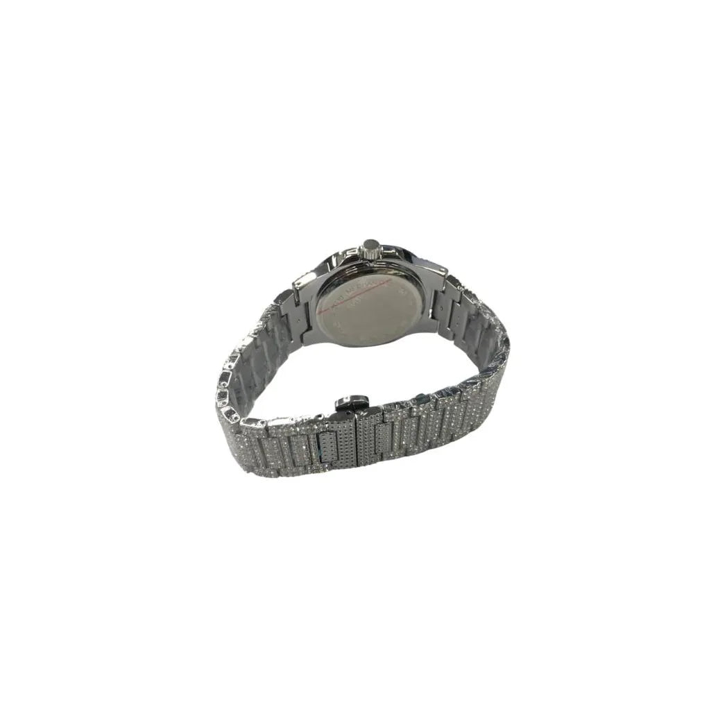 NY London Men's Crystal Bling Watch, Square Silver Dial, Date, Silver Metal Bracelet