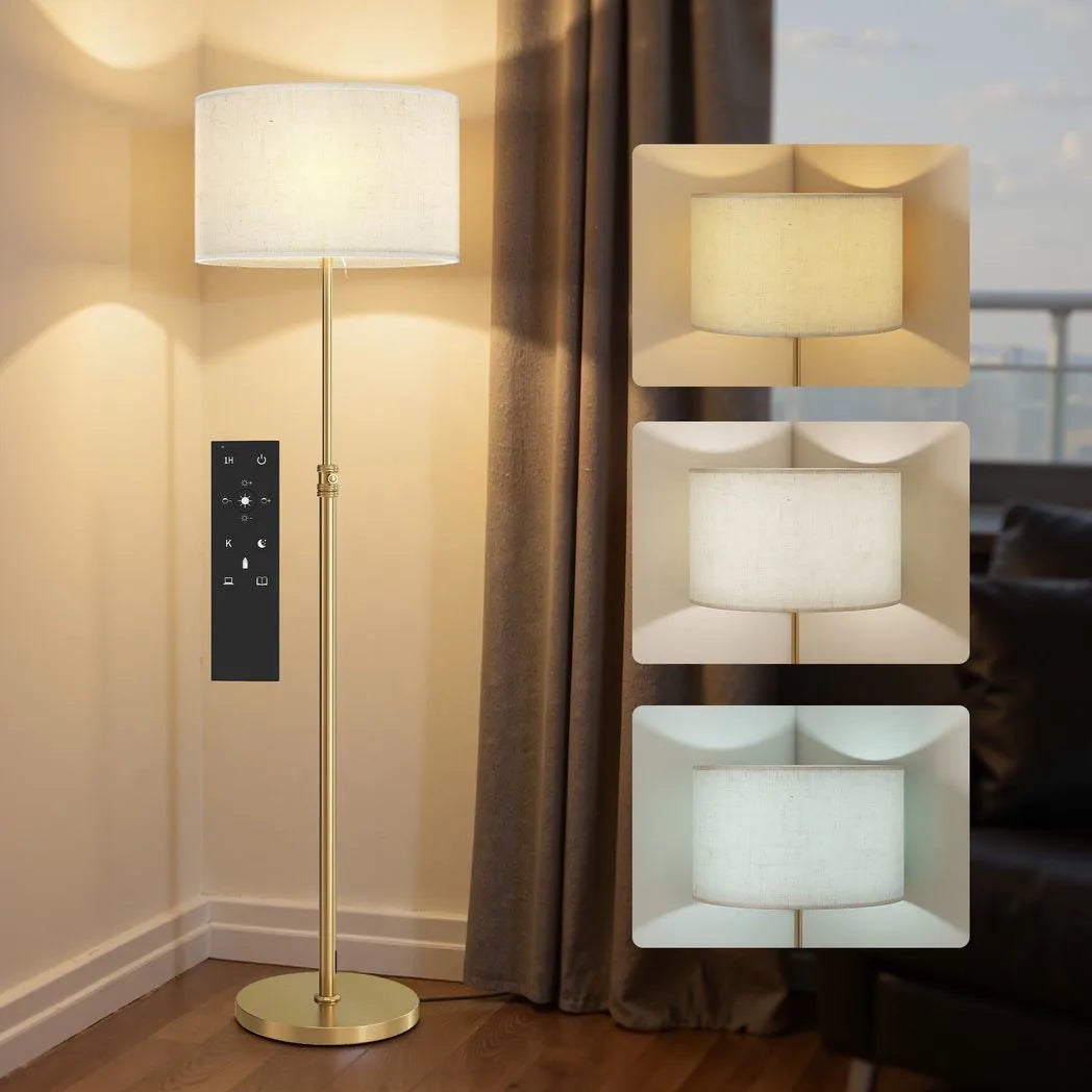 HOMCOM Floor Lamp with Remote, Height Adjustable Standing Lamp with Linen Shade