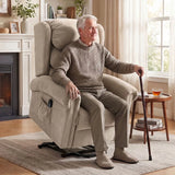 HOMCOM Velvet-Feel Electric Riser Recliner Chair with Footrest & USB Port – Power Lift Armchair, Khaki