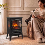 HOMCOM 3-Sided Electric Fireplace Stove, 1000W/2000W Freestanding Heater with 3D Flame Log – Black