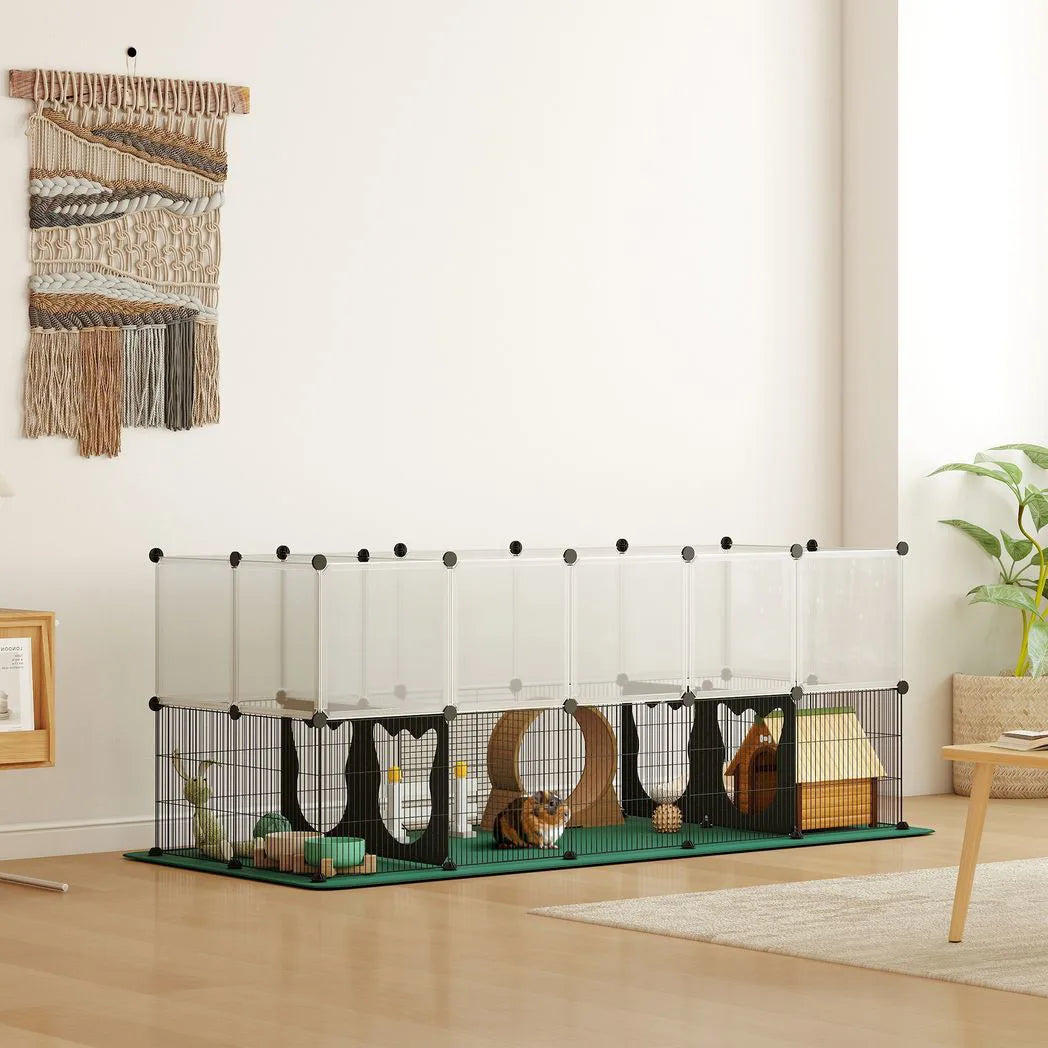 PawHut Small Animal Playpen with Waterproof Mat, 34-Panel DIY Metal Pet Fence – Indoor and Outdoor